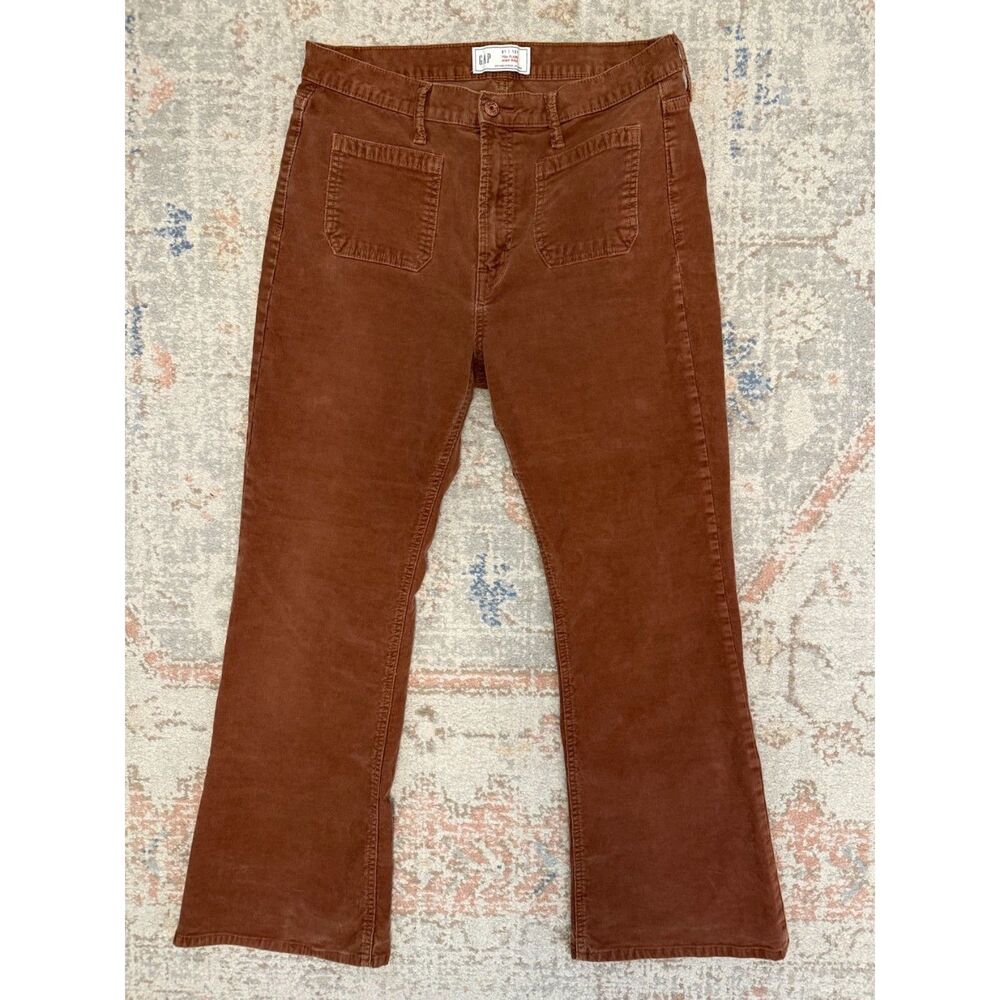 Gap '70s Flare High Rise Corduroy Pants Brown Women's 31 x 28 Patch Pocket